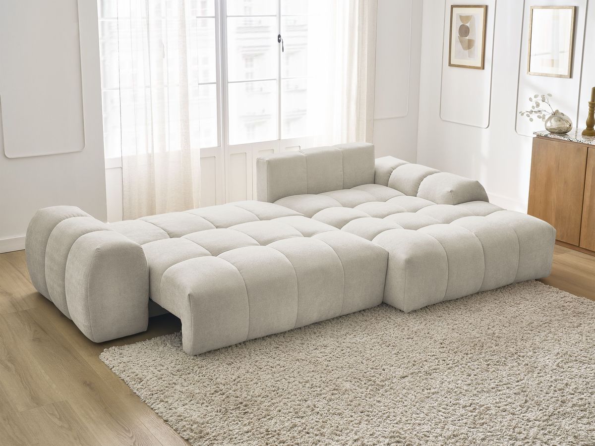 Canapé d'angle convertible coffre EVEREST tissu texturé