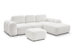 Canapé d'angle convertible coffre grande méridienne MONTAIGNE tissu bouclette avec pouf
