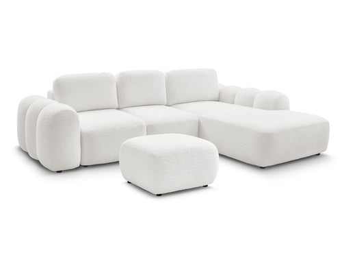 Canapé d'angle convertible coffre grande méridienne MONTAIGNE tissu bouclette avec pouf