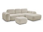 Canapé d'angle convertible coffre grande méridienne MONTAIGNE tissu bouclette avec pouf