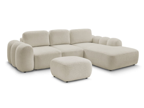 Canapé d'angle convertible coffre grande méridienne MONTAIGNE tissu bouclette avec pouf