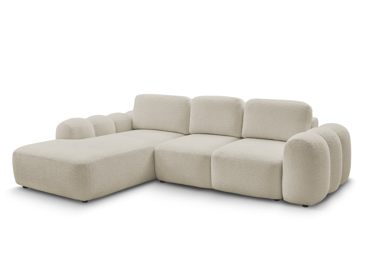 Canapé d'angle convertible coffre grande méridienne MONTAIGNE tissu bouclette
