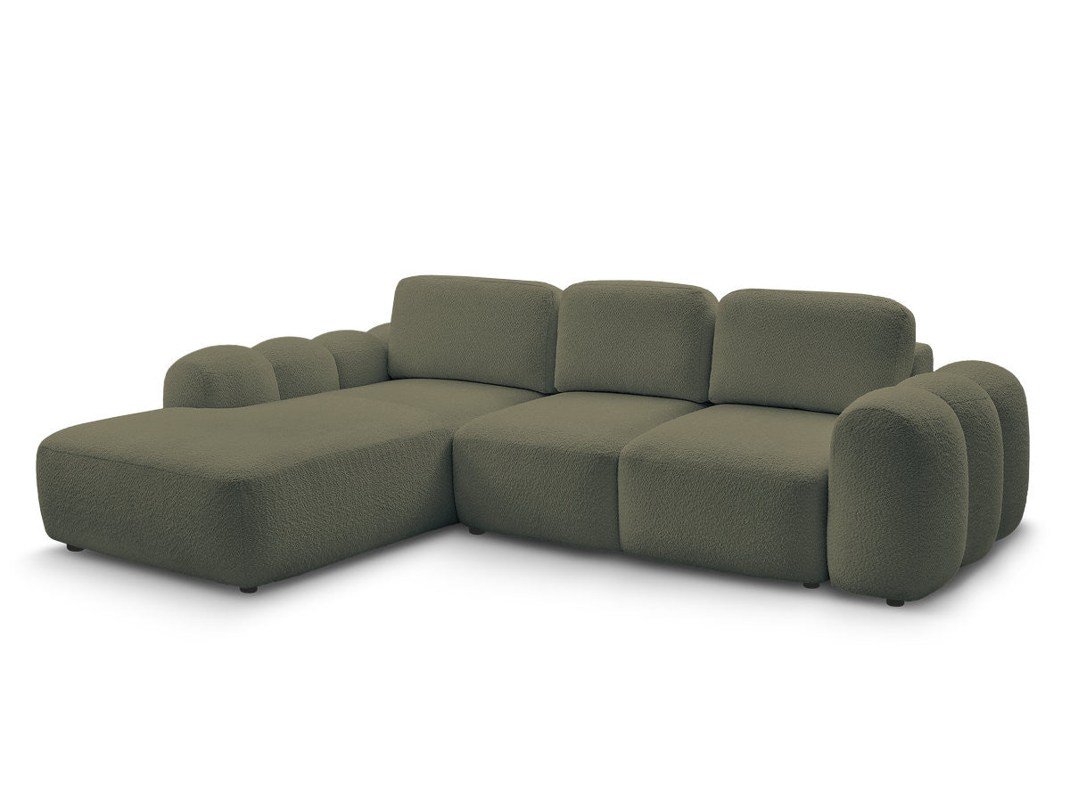 Canapé d'angle convertible coffre grande méridienne MONTAIGNE tissu bouclette