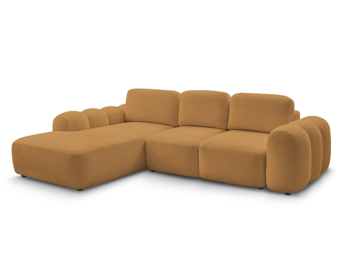 Canapé d'angle convertible coffre grande méridienne MONTAIGNE tissu bouclette