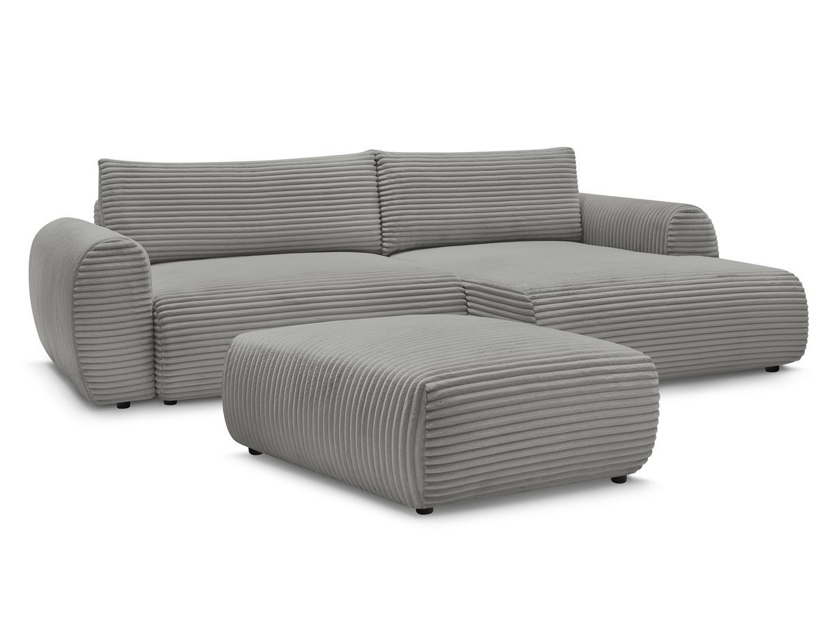 Canapé d'angle convertible coffre LUCIEN gros côtelé doux avec pouf