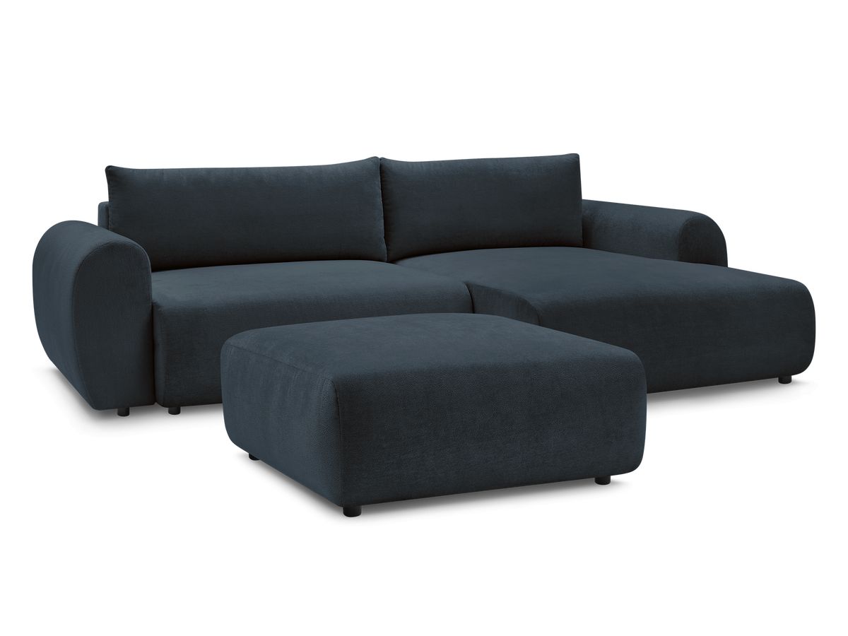 Canapé d'angle convertible coffre LUCIEN tissu lisse avec pouf