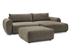 Canapé d'angle convertible coffre LUCIEN tissu lisse avec pouf