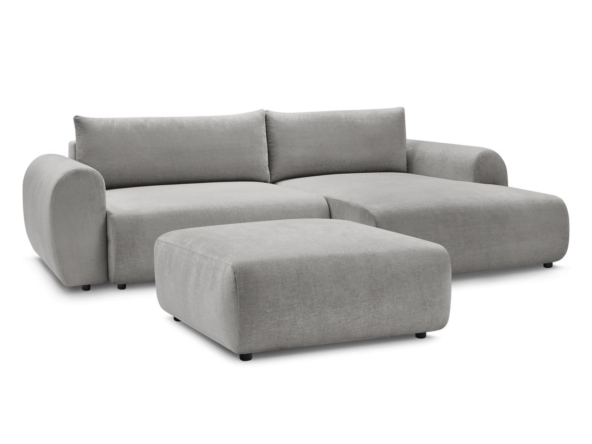 Canapé d'angle convertible coffre LUCIEN tissu lisse avec pouf