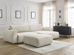 Canapé d'angle convertible coffre LUCIEN tissu lisse avec pouf