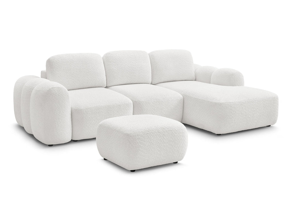 Canapé d'angle convertible coffre MONTAIGNE tissu bouclette avec pouf
