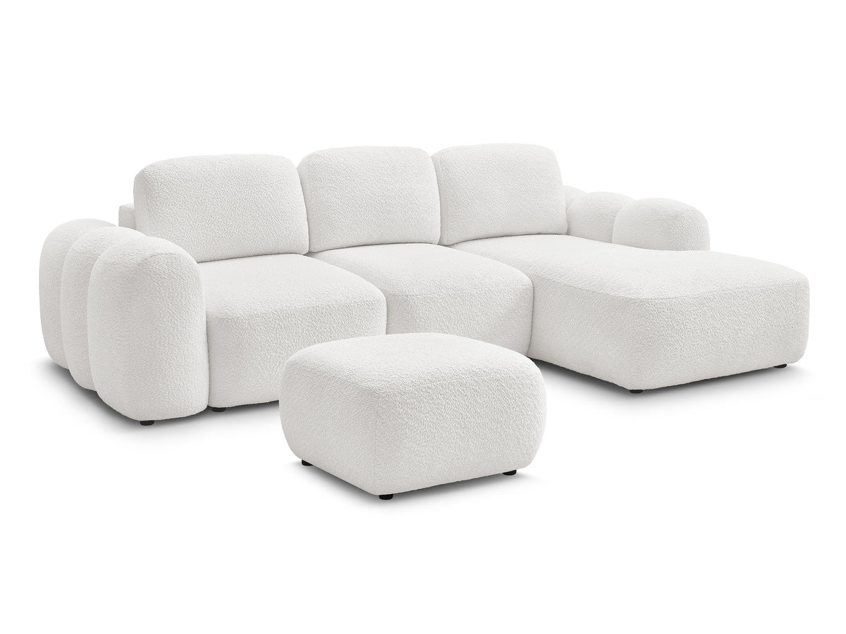 Canapé d'angle convertible coffre MONTAIGNE tissu bouclette avec pouf