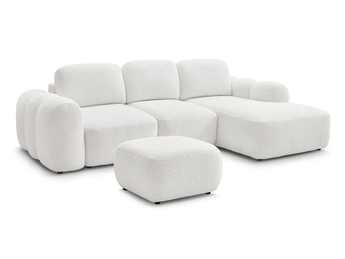 Canapé d'angle convertible coffre MONTAIGNE tissu bouclette avec pouf