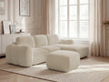 Canapé d'angle convertible coffre MONTAIGNE tissu bouclette avec pouf