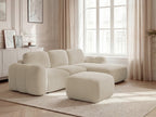 Canapé d'angle convertible coffre MONTAIGNE tissu bouclette avec pouf