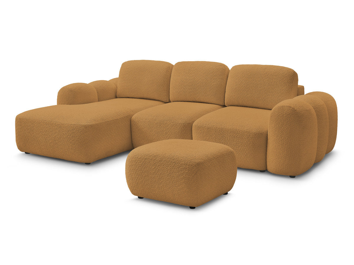 Canapé d'angle convertible coffre MONTAIGNE tissu bouclette avec pouf