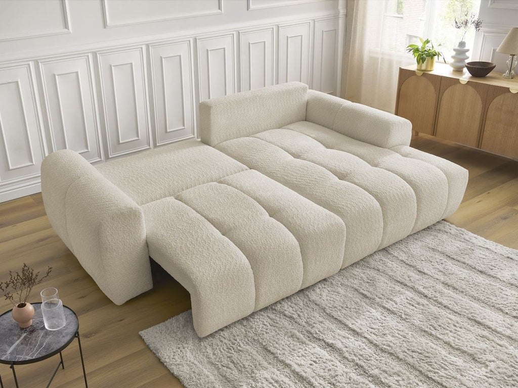 Canapé d'angle convertible coffre ROXELANE tissu bouclette