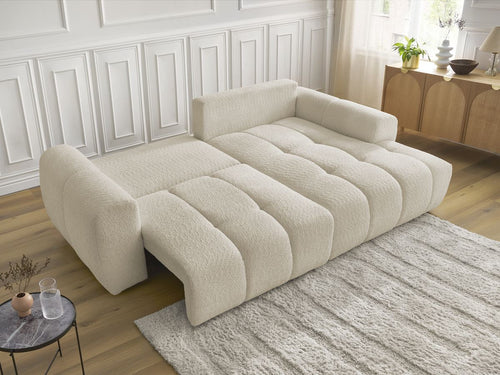 Canapé d'angle convertible coffre ROXELANE tissu bouclette