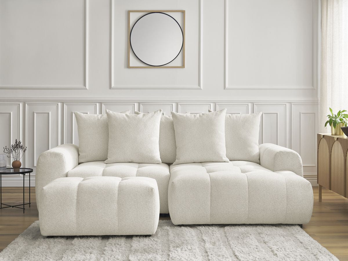 Canapé d'angle convertible coffre ROXELANE tissu chiné avec pouf