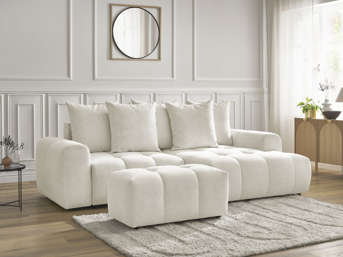 Canapé d'angle convertible coffre ROXELANE tissu chiné avec pouf