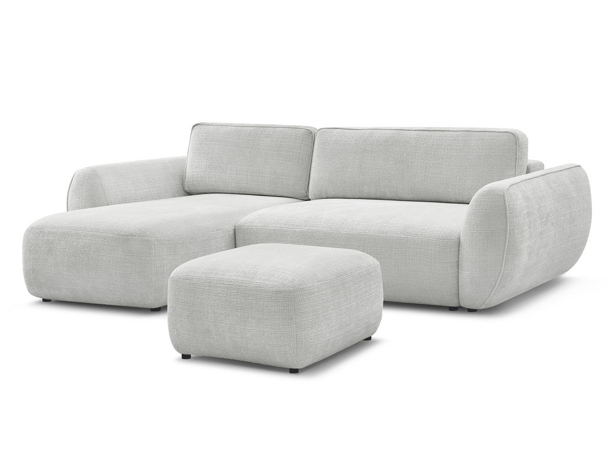 Canapé d'angle convertible DENISE tissu texturé avec pouf