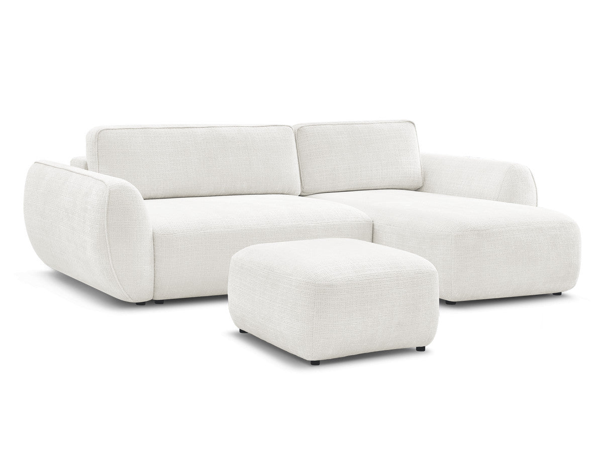 Canapé d'angle convertible DENISE tissu texturé avec pouf