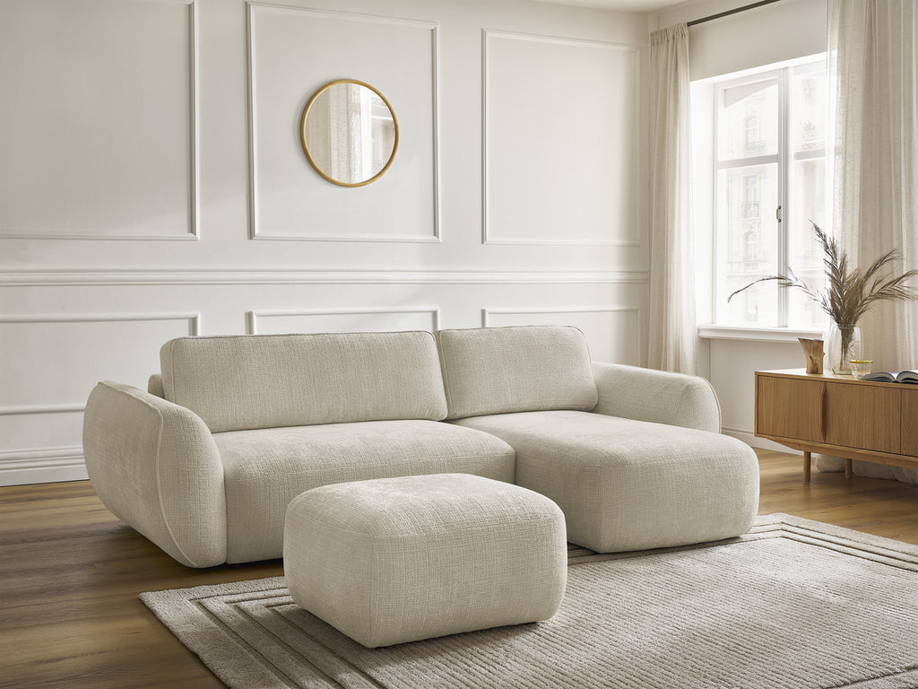 Canapé d'angle convertible DENISE tissu texturé avec pouf