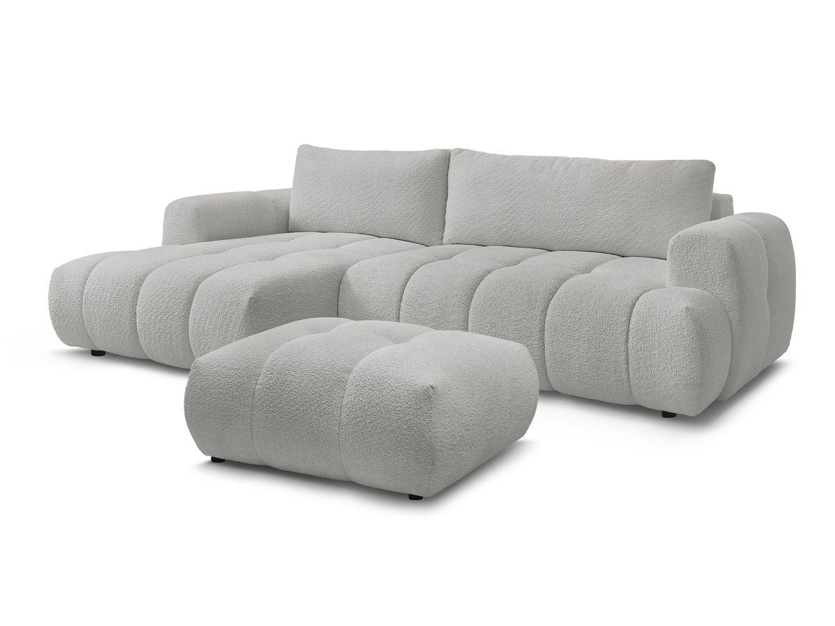 Canapé d'angle convertible FUJI tissu bouclette avec pouf