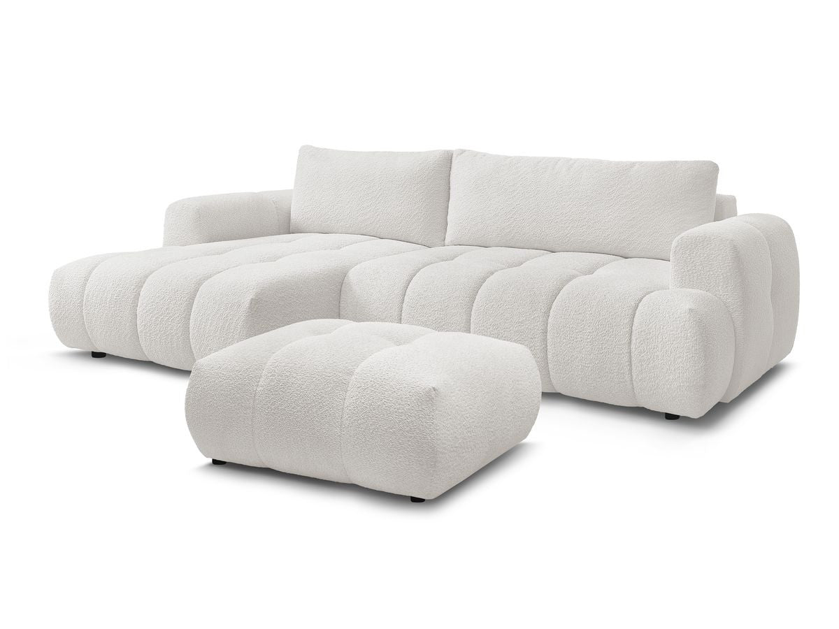 Canapé d'angle convertible FUJI tissu bouclette avec pouf