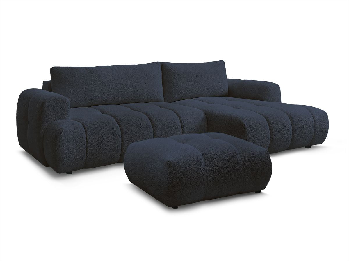 Canapé d'angle convertible FUJI tissu bouclette avec pouf