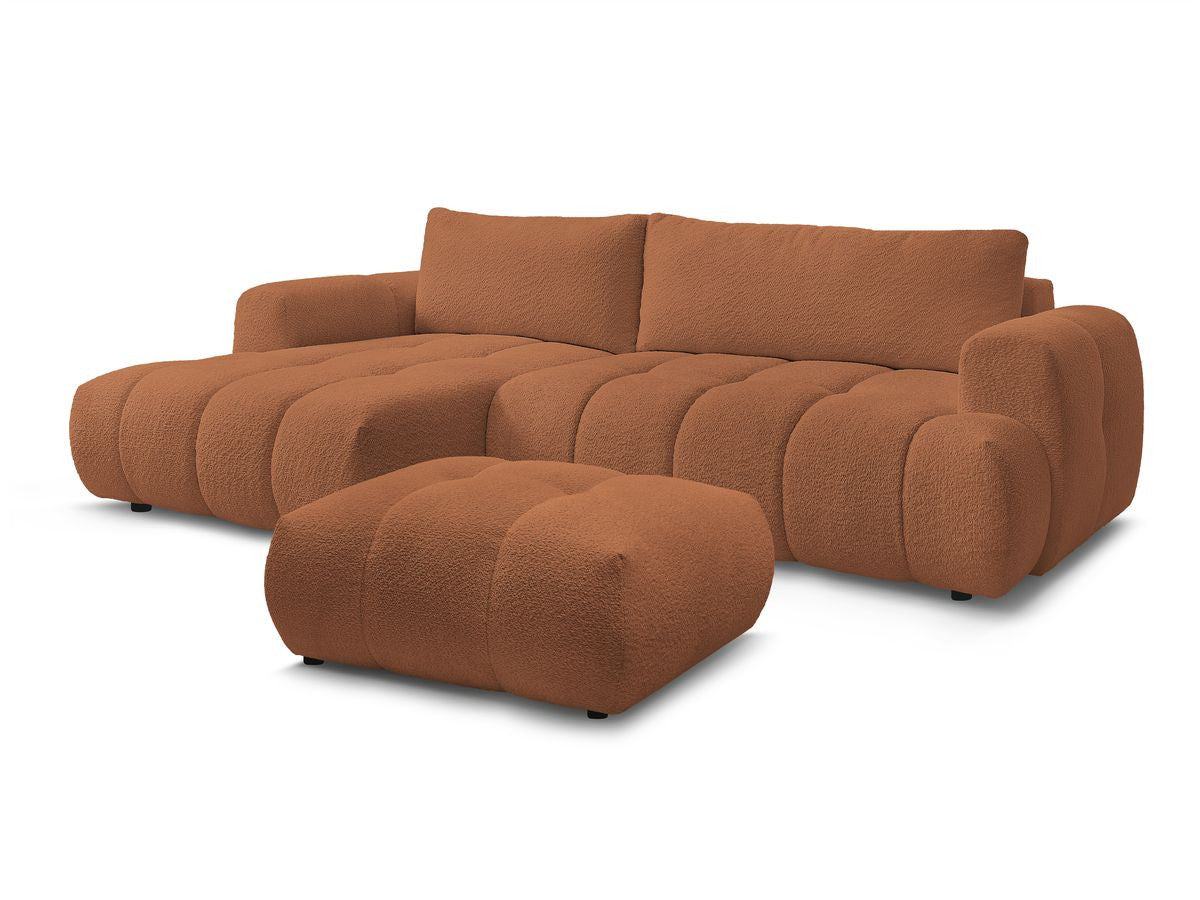 Canapé d'angle convertible FUJI tissu bouclette avec pouf