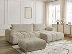 Canapé d'angle convertible FUJI tissu bouclette avec pouf