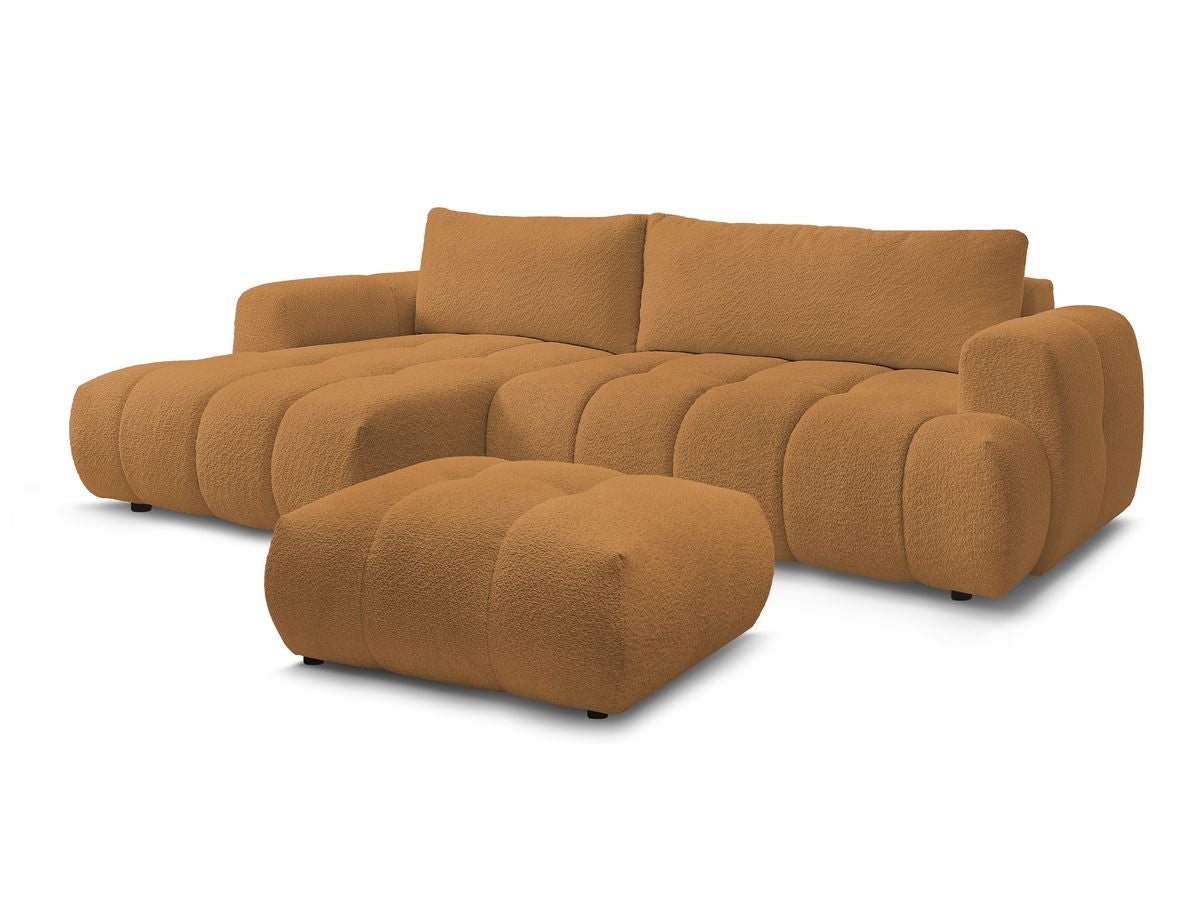 Canapé d'angle convertible FUJI tissu bouclette avec pouf