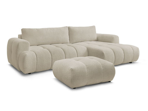 Canapé d'angle convertible FUJI tissu bouclette avec pouf