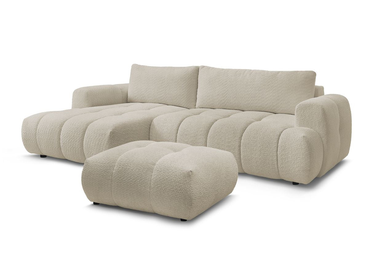 Canapé d'angle convertible FUJI tissu bouclette avec pouf