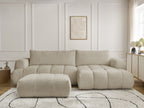Canapé d'angle convertible FUJI tissu bouclette avec pouf