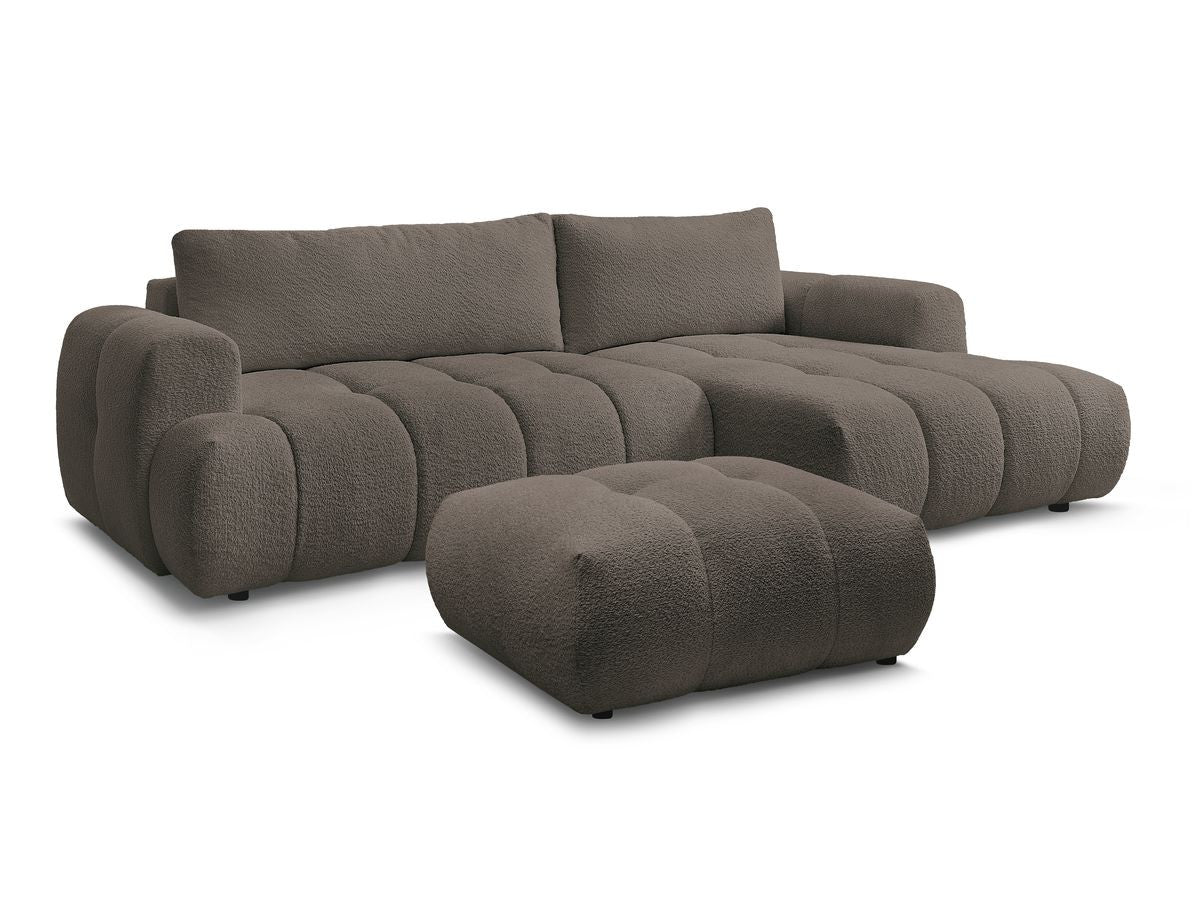 Canapé d'angle convertible FUJI tissu bouclette avec pouf