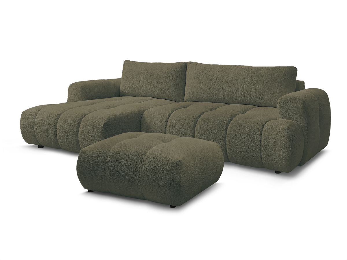 Canapé d'angle convertible FUJI tissu bouclette avec pouf