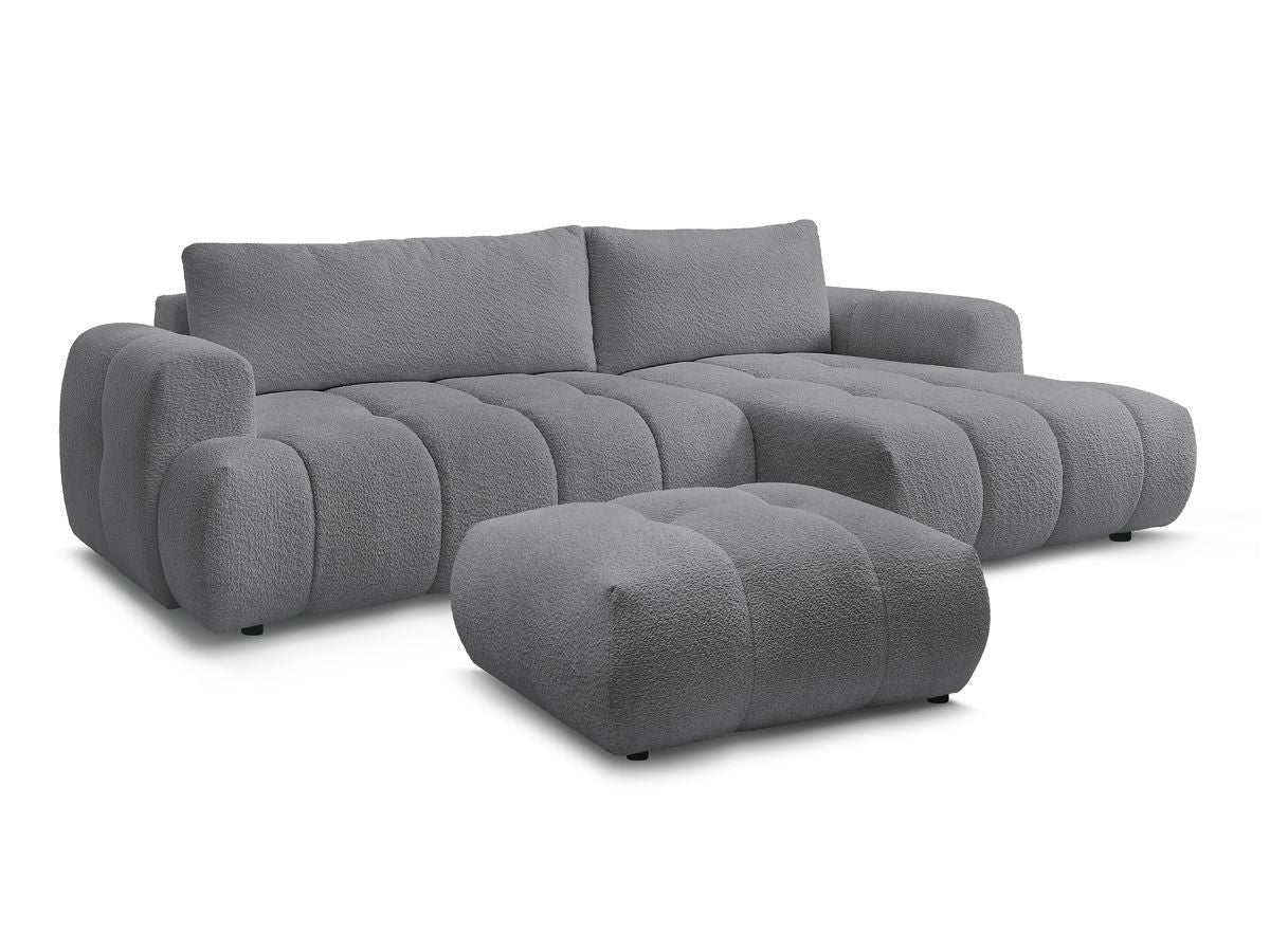 Canapé d'angle convertible FUJI tissu bouclette avec pouf