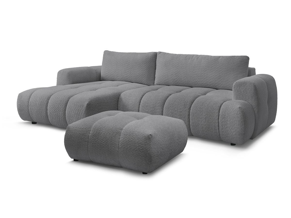 Canapé d'angle convertible FUJI tissu bouclette avec pouf