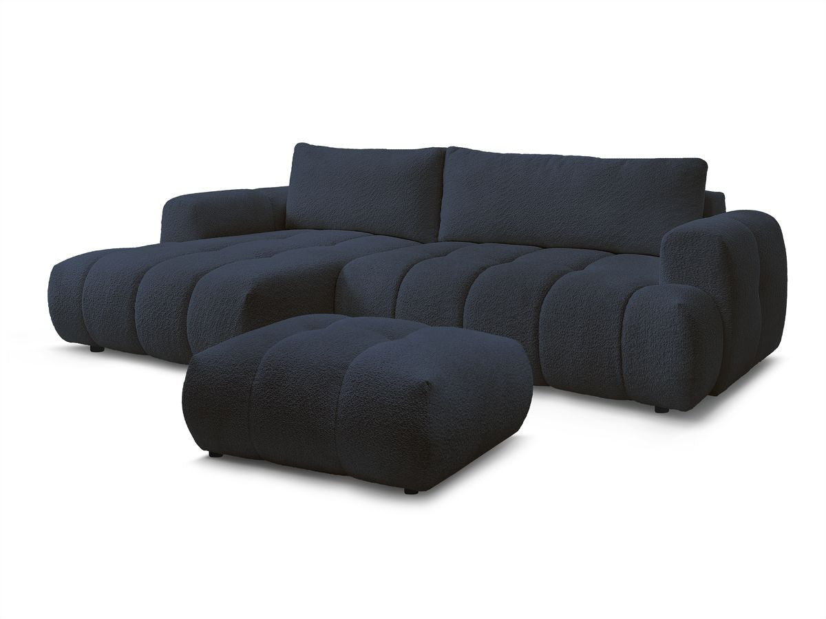 Canapé d'angle convertible FUJI tissu bouclette avec pouf