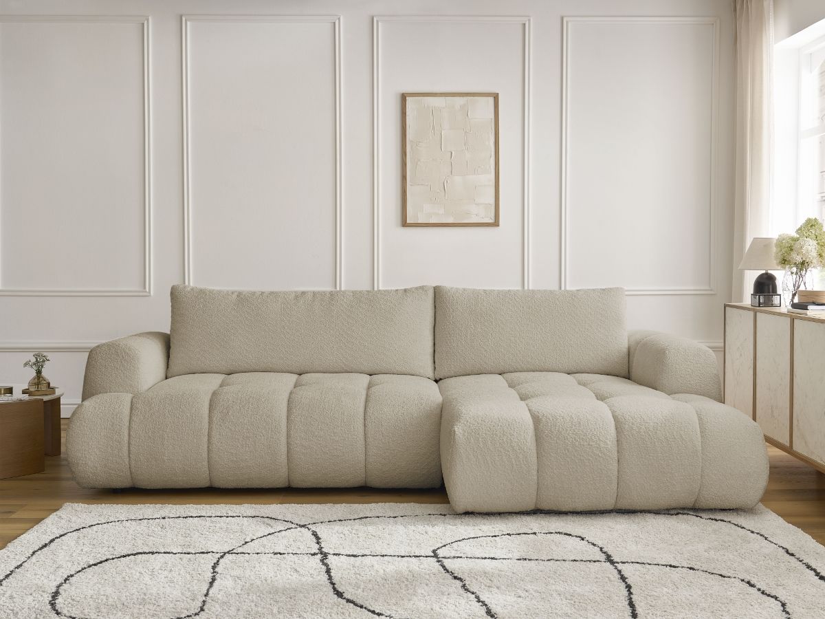 Canapé d'angle convertible FUJI tissu bouclette
