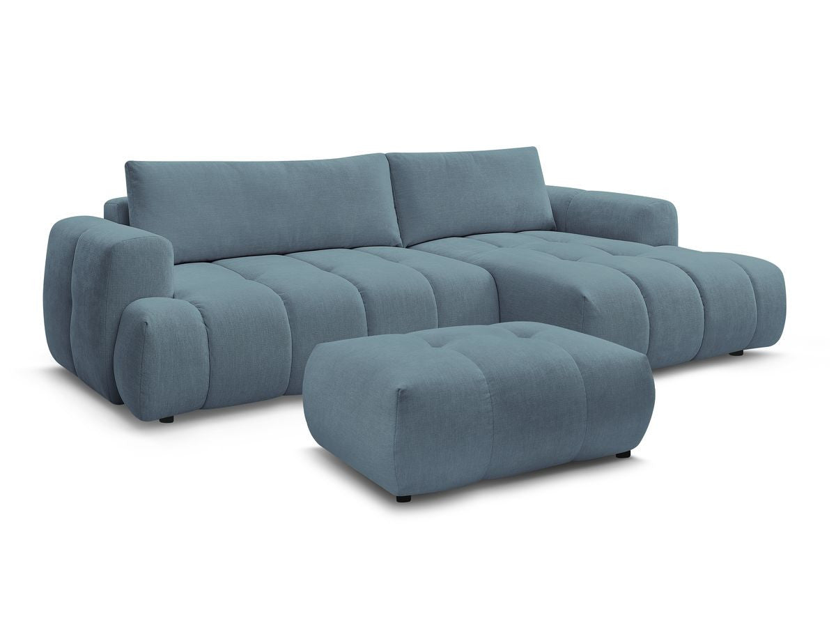Canapé d'angle convertible FUJI tissu lisse avec pouf