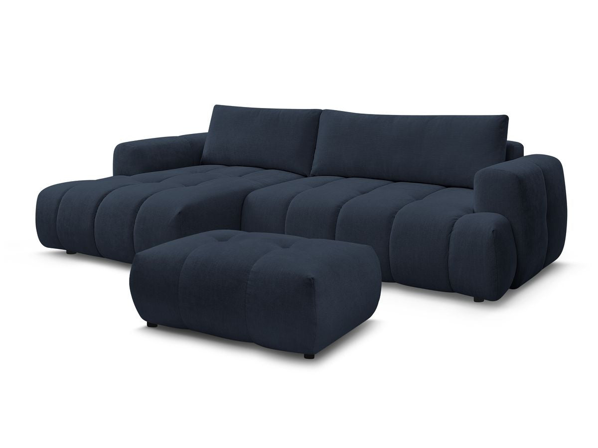 Canapé d'angle convertible FUJI tissu lisse avec pouf
