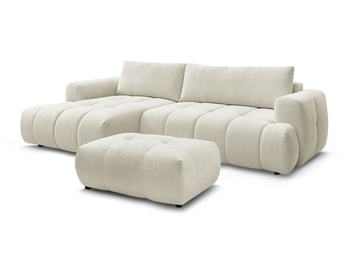Canapé d'angle convertible FUJI tissu lisse avec pouf