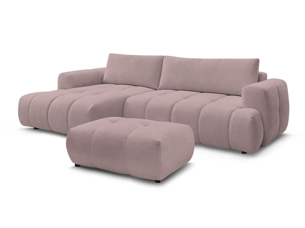 Canapé d'angle convertible FUJI tissu lisse avec pouf