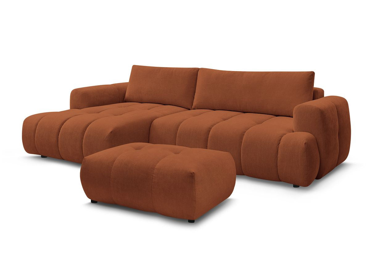 Canapé d'angle convertible FUJI tissu lisse avec pouf