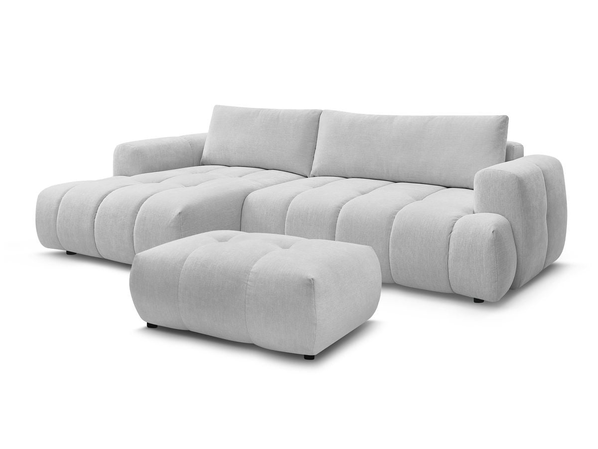 Canapé d'angle convertible FUJI tissu lisse avec pouf