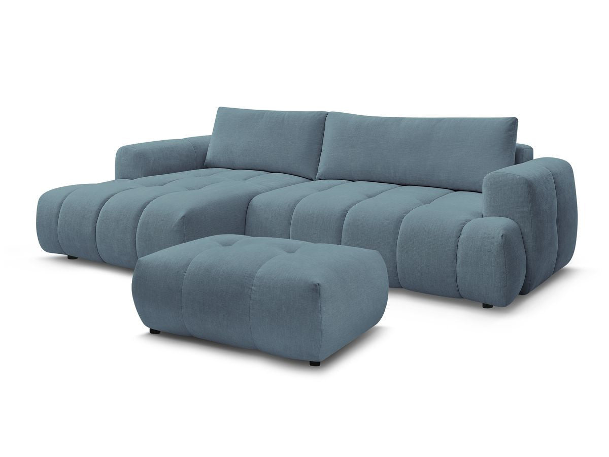 Canapé d'angle convertible FUJI tissu lisse avec pouf