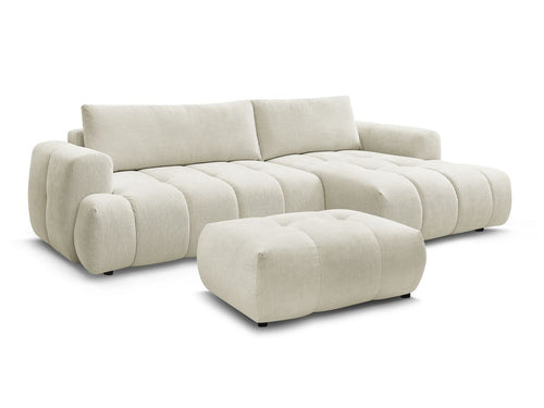 Canapé d'angle convertible FUJI tissu lisse avec pouf
