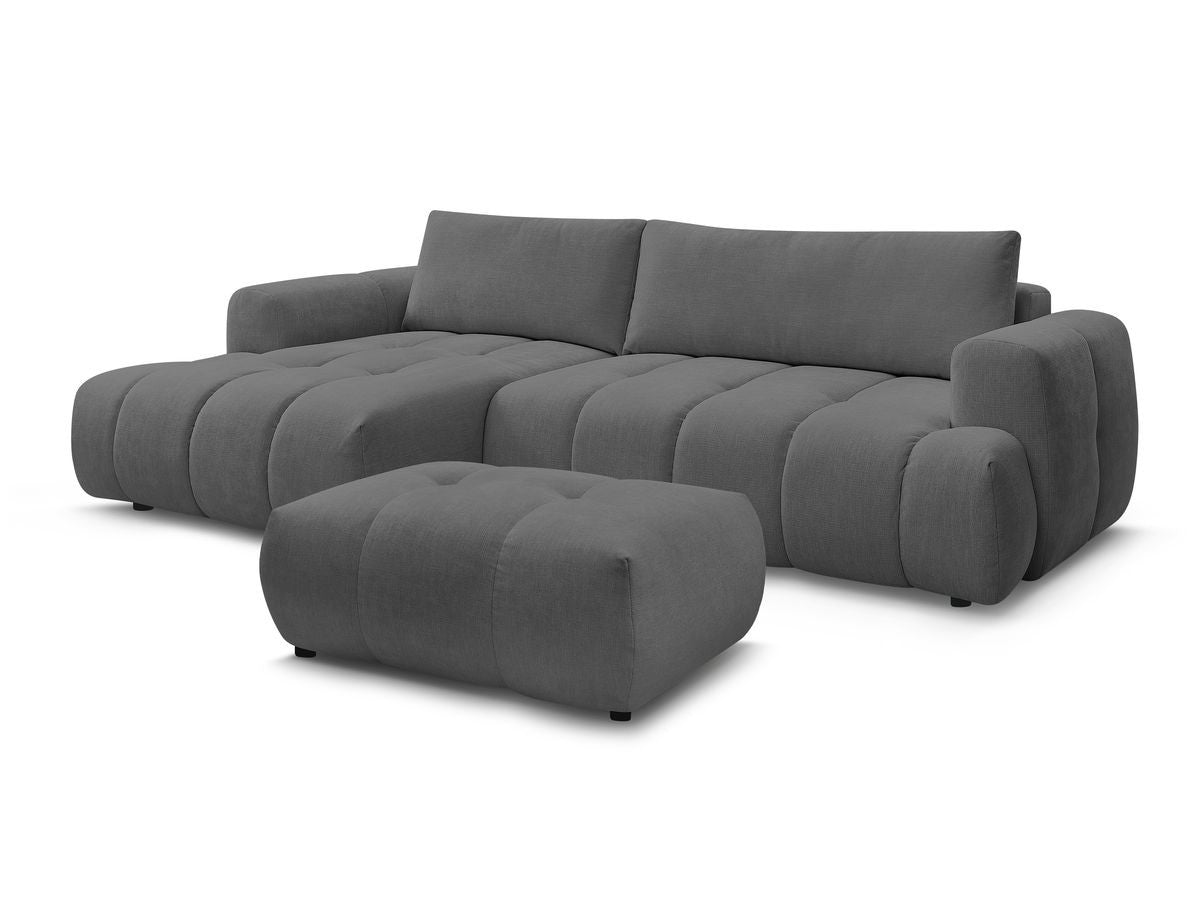 Canapé d'angle convertible FUJI tissu lisse avec pouf